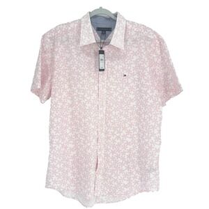 Tommy Hilfiger Short Sleeve Regular Fit Shirt Mens XL Pink Flowers Preppy NWT